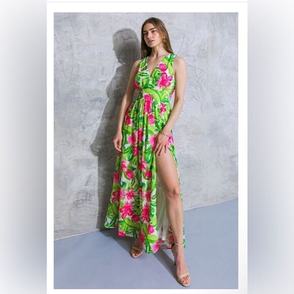 Flying Tomato Dress Maxi Floral Pink Green Size S - Picture 5 of 12